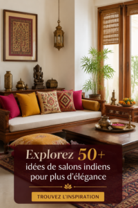 Un salon indien élégant avec des coussins colorés et des motifs traditionnels.