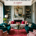 Un salon au style parisien, chaleureux et élégant, avec des meubles chics et des accessoires raffinés.