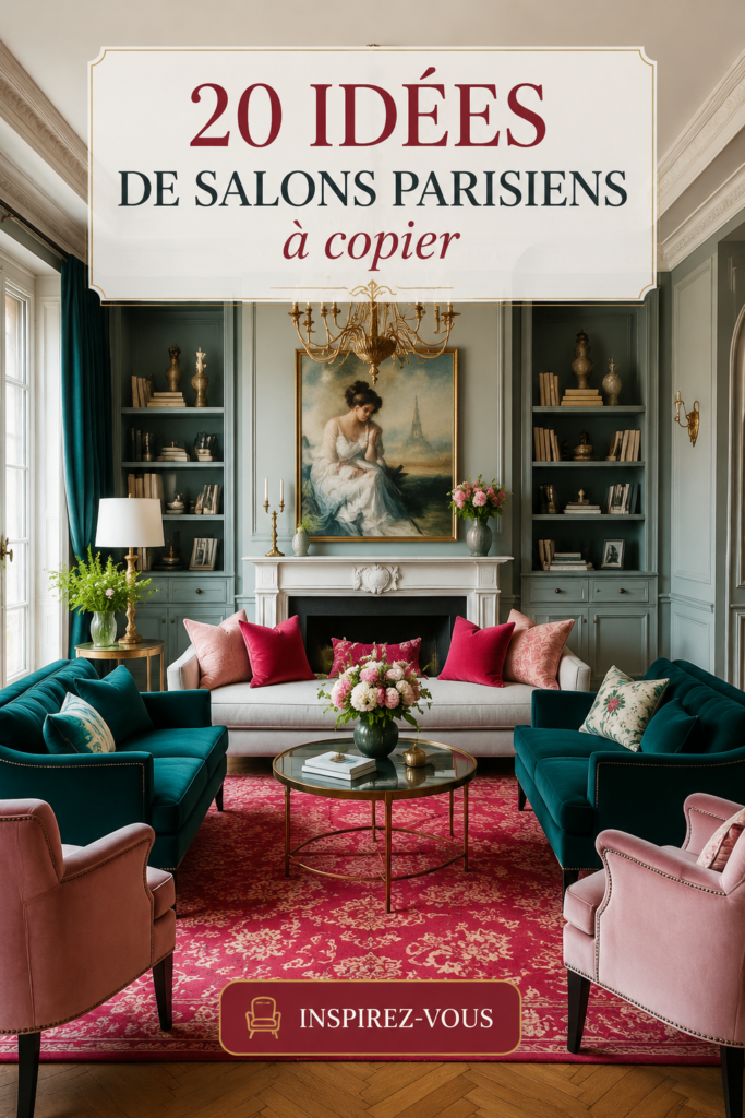 Un salon au style parisien, chaleureux et élégant, avec des meubles chics et des accessoires raffinés.