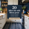 Une cuisine moderne avec un revêtement de sol bleu clair et un mobilier élégant.
