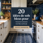 Une cuisine moderne avec un revêtement de sol bleu clair et un mobilier élégant.