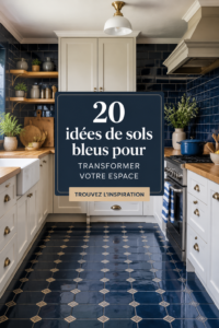 Une cuisine moderne avec un revêtement de sol bleu clair et un mobilier élégant.