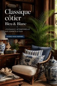 Intérieur moderne avec des éléments de décoration bleu et blanc inspirés du style coastal.