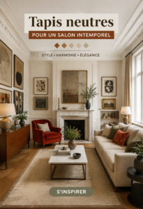Un salon élégant avec un tapis neutre et des meubles contemporains