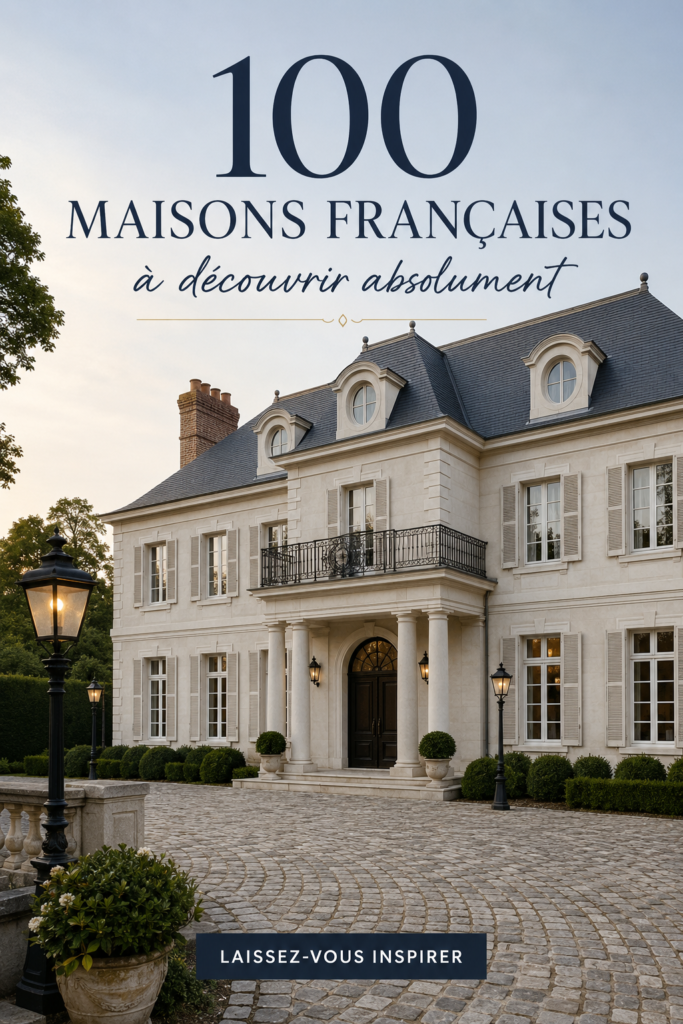 Maison en pierre avec un jardin luxuriant, représentant le style classique français.
