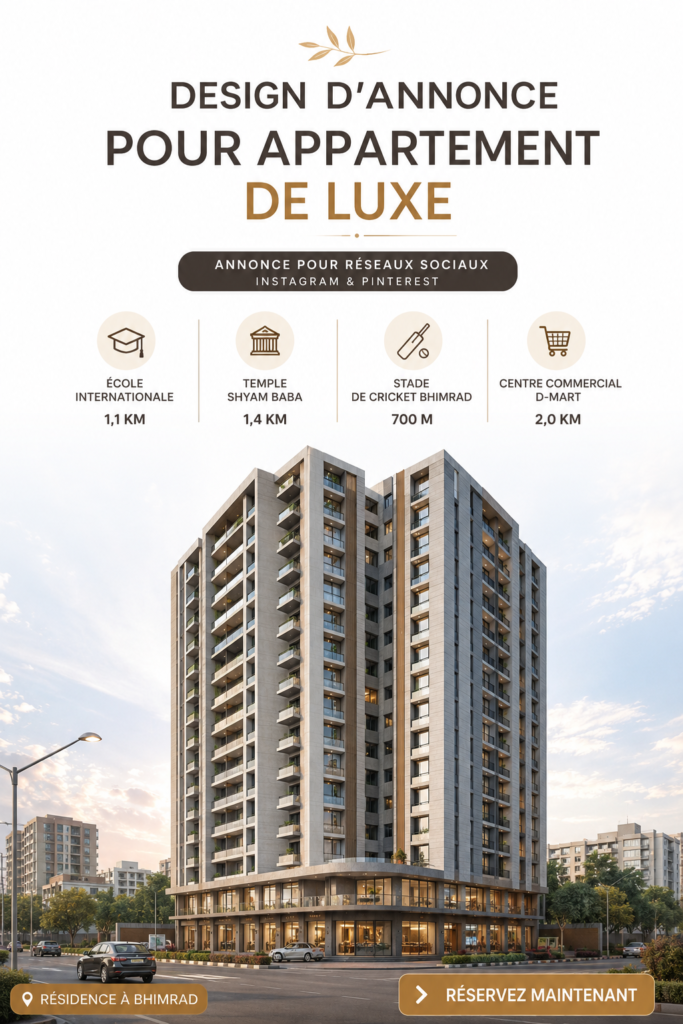 Image d'une annonce immobilière accrocheuse pour un appartement moderne, conçue pour les réseaux sociaux.