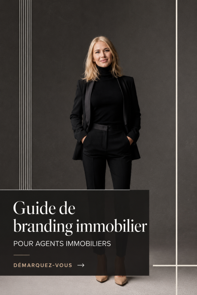 Illustration d'un agent immobilier avec une présentation professionnalisée et un branding visuel fort.