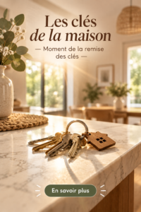 Clés de maison posées sur un comptoir de cuisine, symbolisant un nouveau départ.