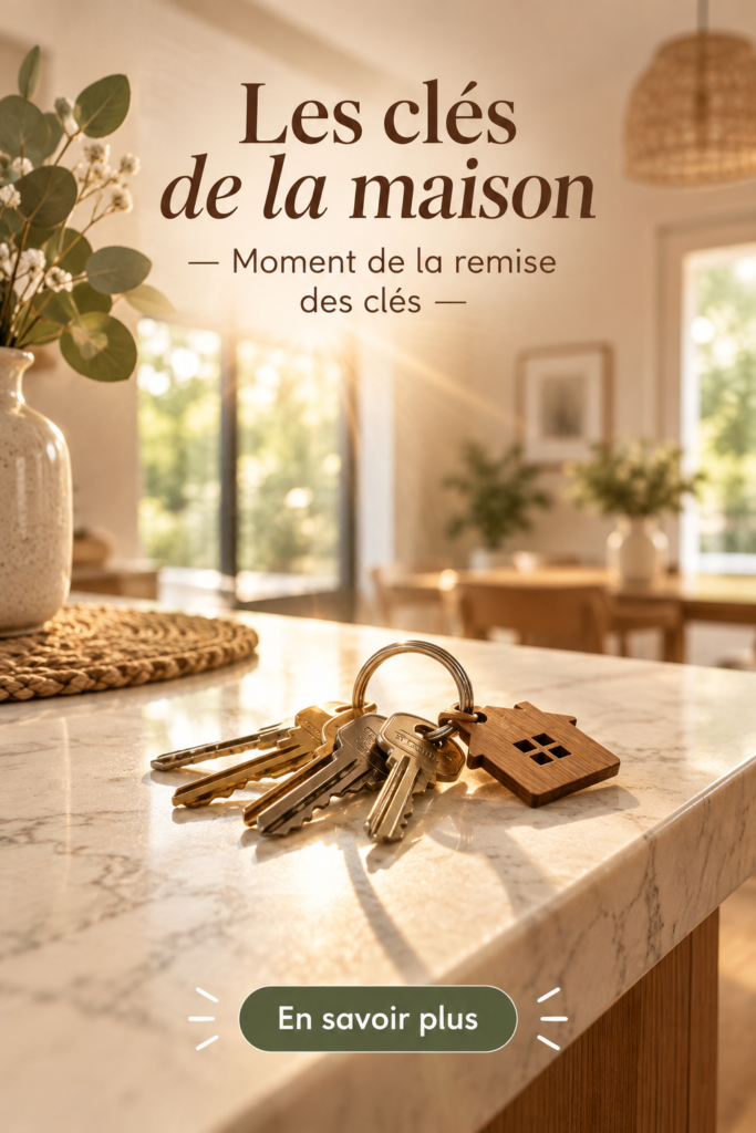 Clés de maison posées sur un comptoir de cuisine, symbolisant un nouveau départ.