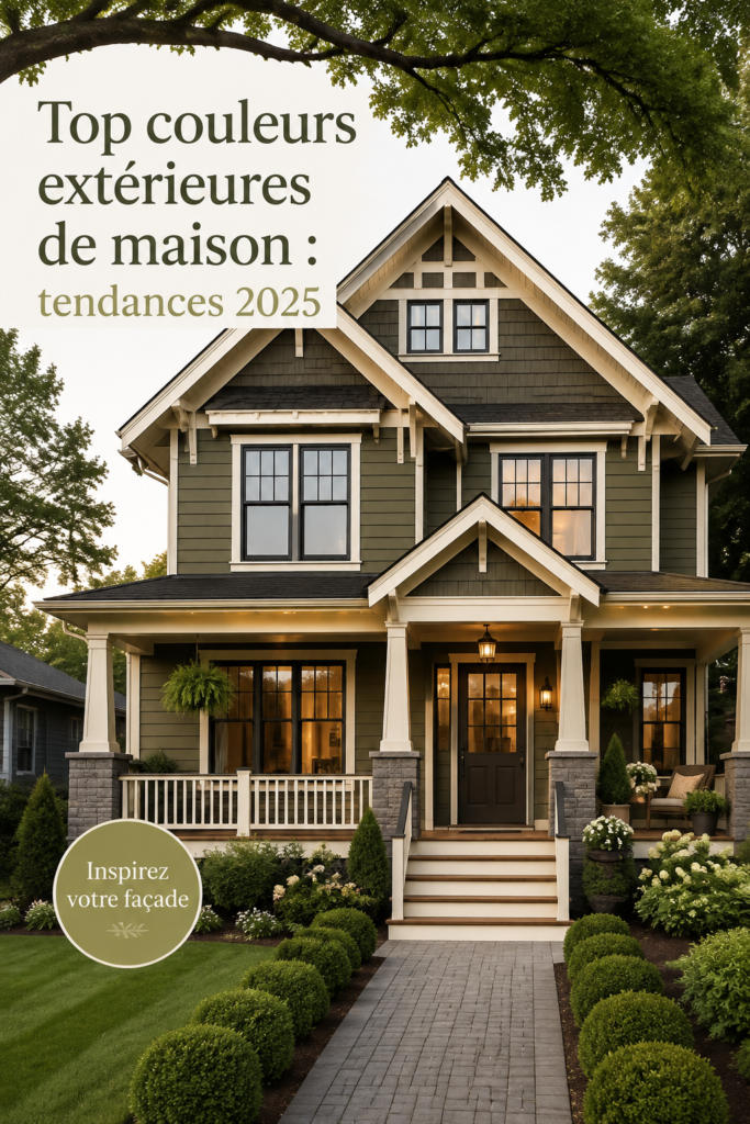 Maison avec une façade peinte dans une couleur tendance de 2025, affichant un style moderne et accueillant.