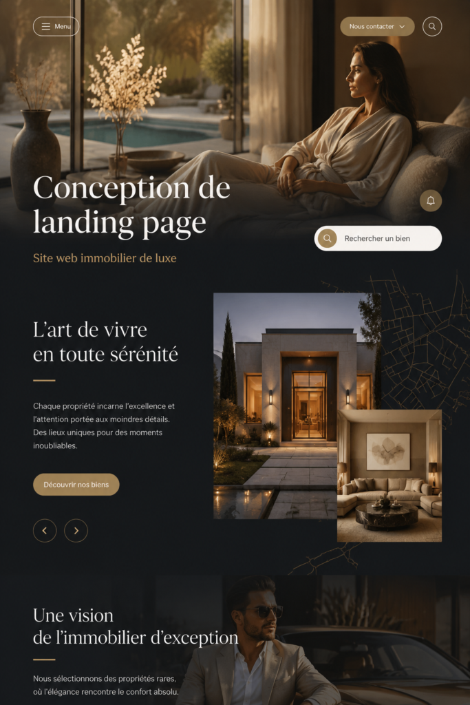 Maquette de landing page pour site immobilier de luxe