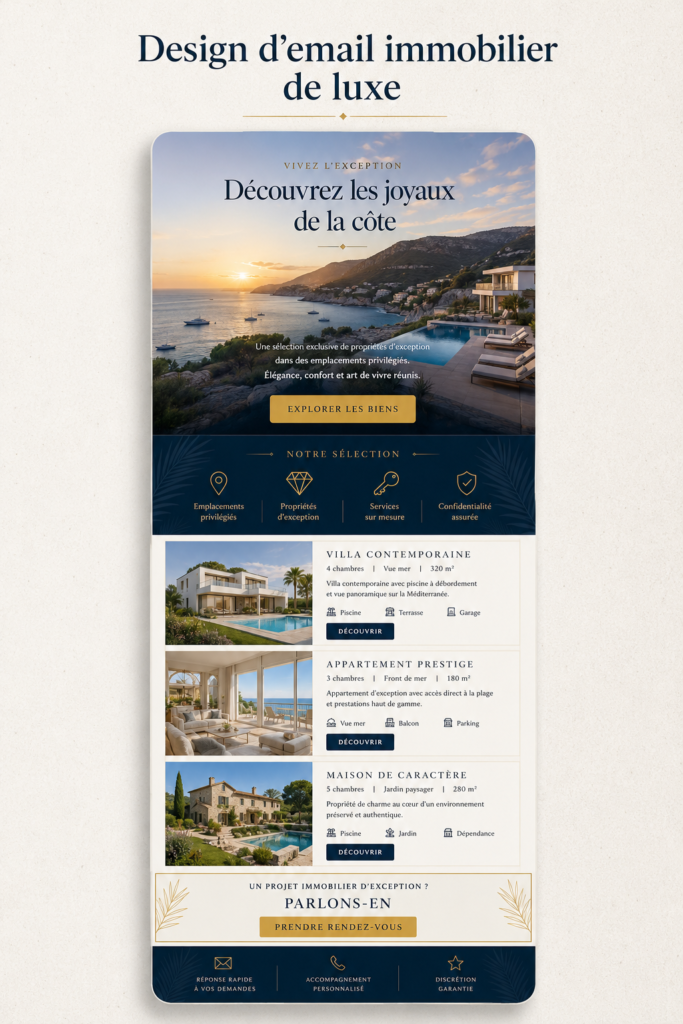 Exemple d'un design d'email immobilier élégant et professionnel