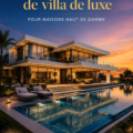Design moderne d'une villa de luxe avec un jardin paysager verdoyant.