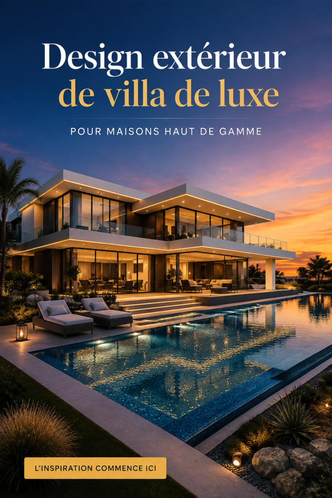 Design moderne d'une villa de luxe avec un jardin paysager verdoyant.