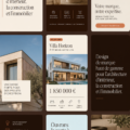Design de marque moderne pour l'immobilier, mettant en avant des espaces élégants et accueillants.