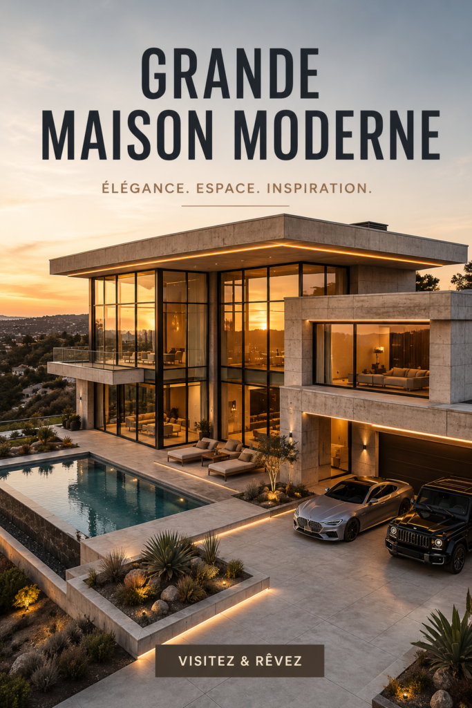 Une grande maison moderne avec une façade élégante et des espaces verts autour