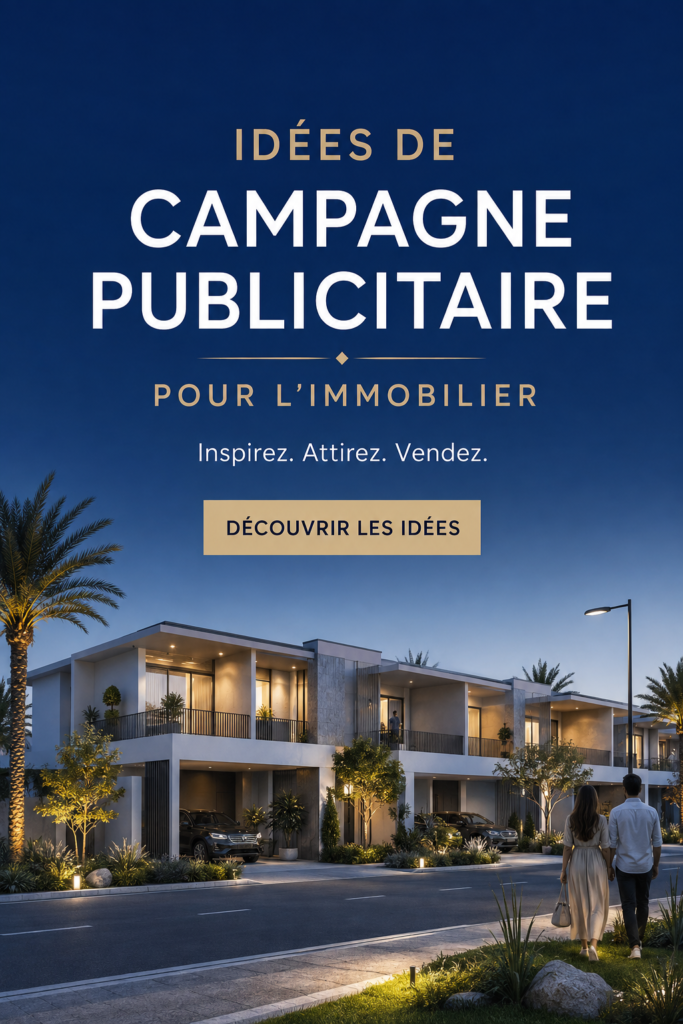 Visuel d'une campagne publicitaire immobilière dynamique avec des images attrayantes.