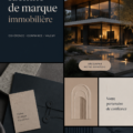 Visuel illustrant des éléments de branding immobilier avec des couleurs harmonieuses.