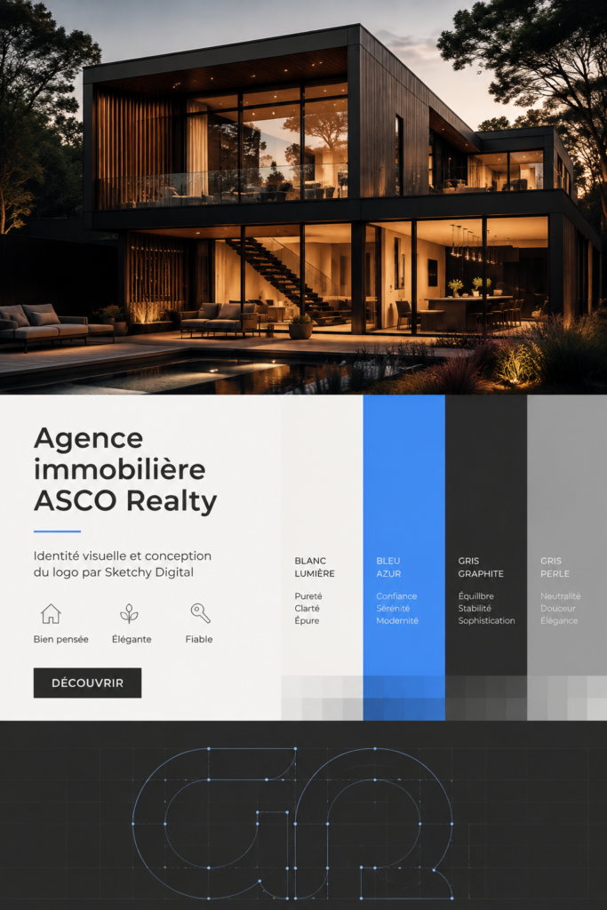 Agence immobilière avec une identité visuelle élégante et moderne
