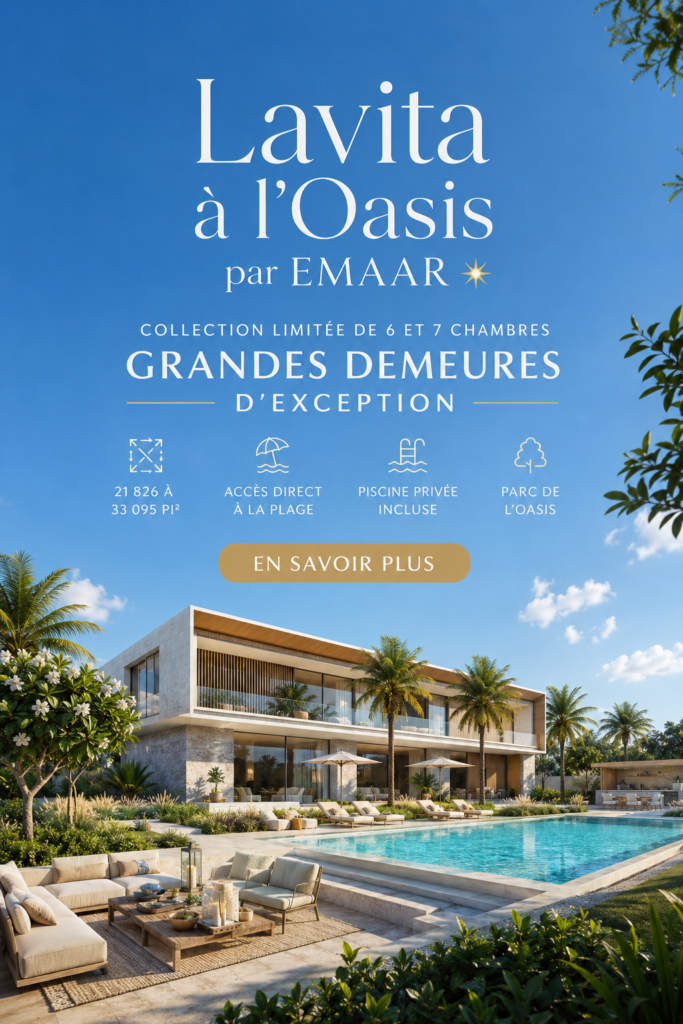 Vue d'ensemble de Lavita à The Oasis, un projet immobilier moderne et accueillant.
