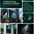 Un logo moderne et stylisé pour une agence immobilière, avec des couleurs contemporaines.