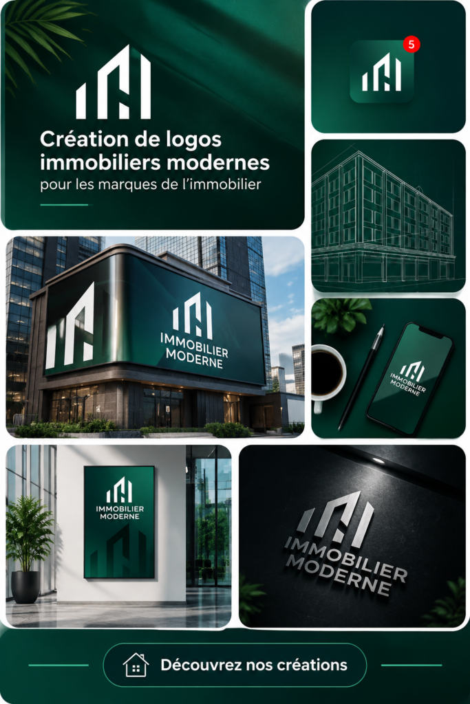 Un logo moderne et stylisé pour une agence immobilière, avec des couleurs contemporaines.