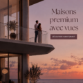 Maison moderne avec vue sur la mer au coucher de soleil