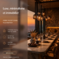 Intérieur d'une maison au design minimaliste et luxueux, mettant en avant des lignes épurées et des matériaux haut de gamme.