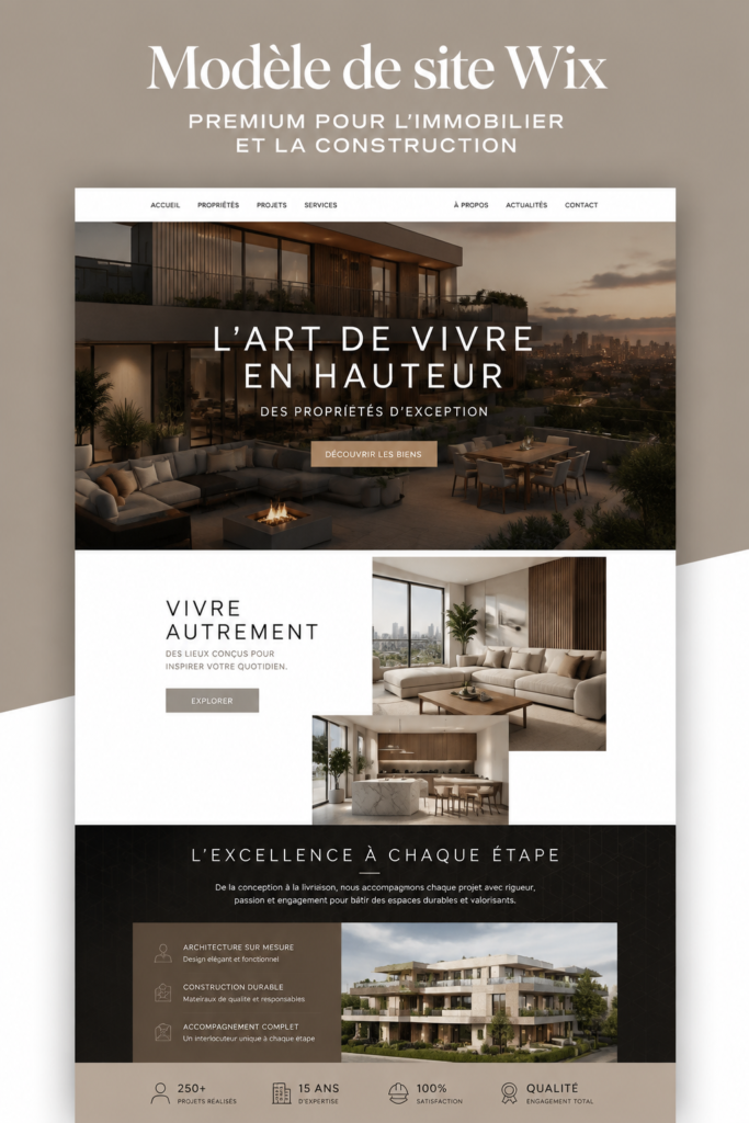 Modèle de site Wix pour présenter des biens immobiliers de luxe