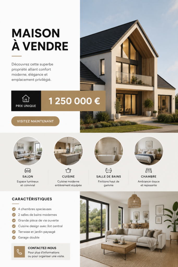 Exemple de flyer immobilier élégant pour la vente de maison