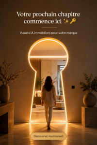 Femme heureuse devant sa nouvelle maison, symbolisant un nouveau départ dans l'immobilier.