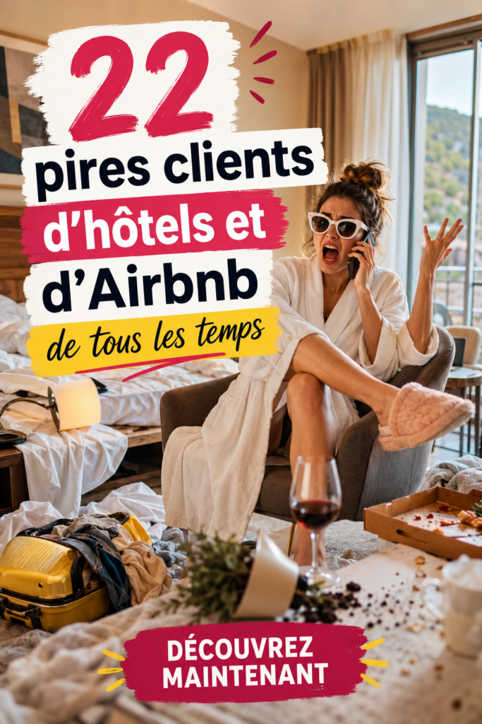 Une illustration d'une réception d'hôtel avec des clients aux comportements surprenants.