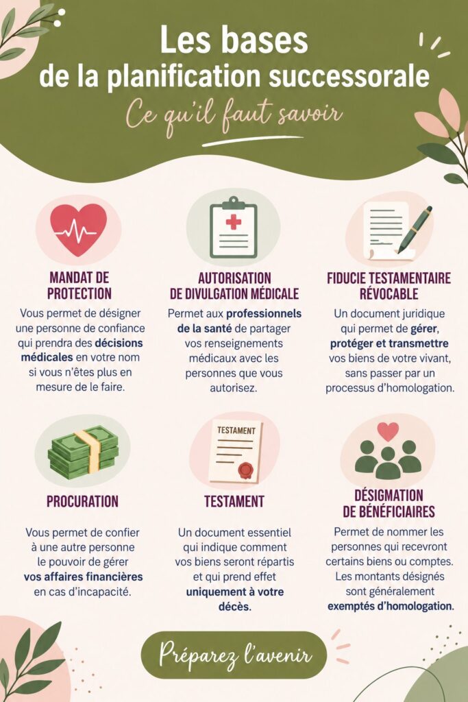 Image d'une femme réfléchissant à la planification successorale entourée de documents