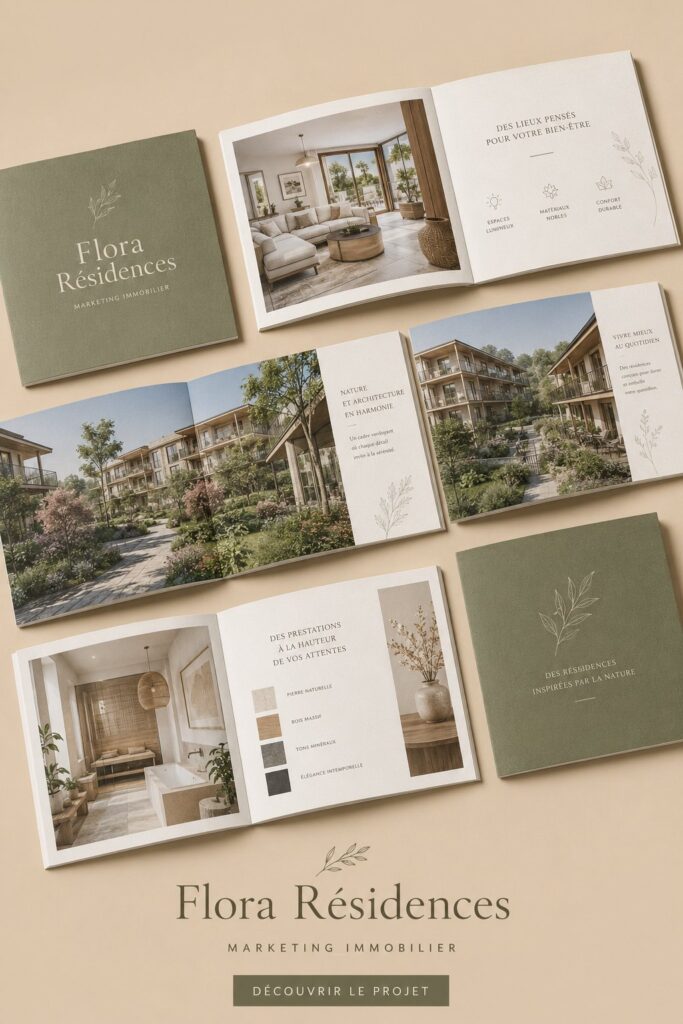 Exemple de brochure immobilière pour Flora Residences présentant une maison moderne