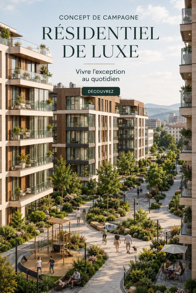 Un salon élégant d'une résidence de luxe avec une décoration moderne, mettant en avant l'immobilier haut de gamme.