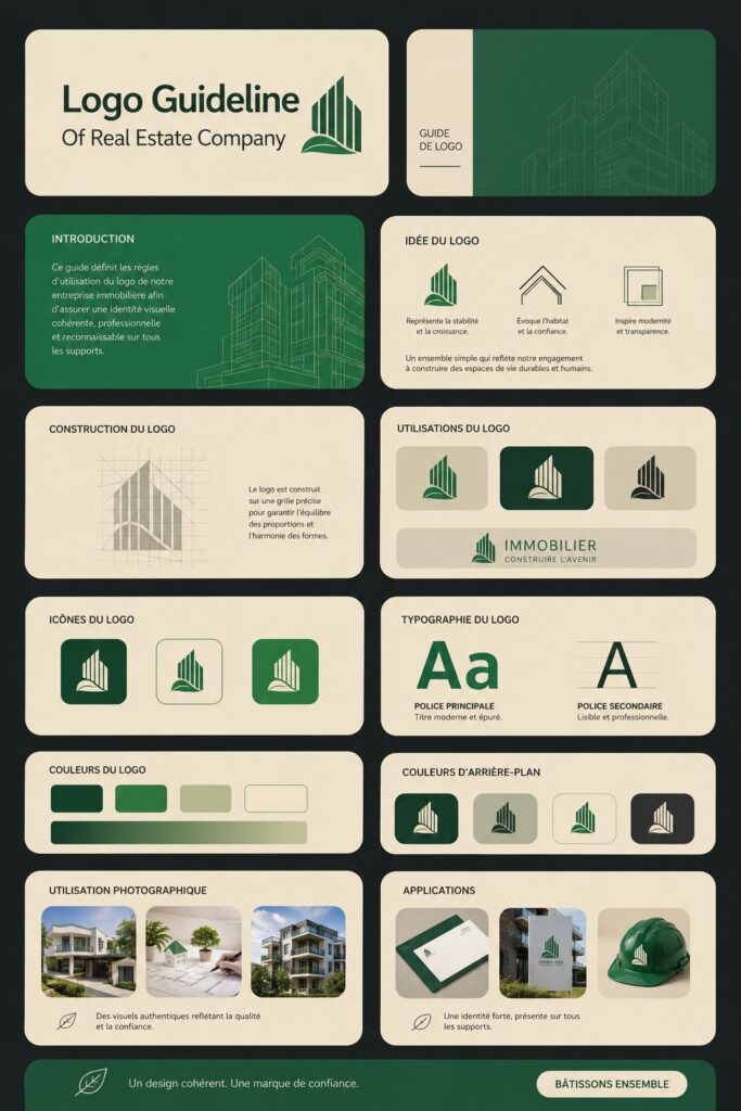 Un ordinateur affichant un logiciel de création de logo pour une agence immobilière.