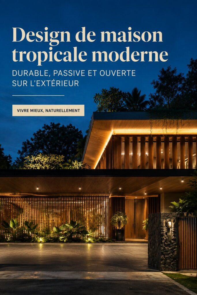 Maison tropicale moderne intégrant durabilité et design ouvert.