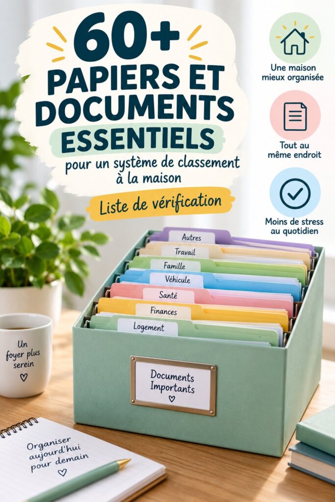 Femme organisant des documents importants dans un dossier à la maison.