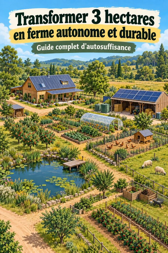 Femme tranquille sur son homestead de 3 acres avec plantes et arbres.