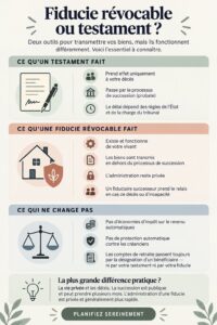 Illustration représentant une femme contemplant des documents de patrimoine, symbolisant la planification successorale.