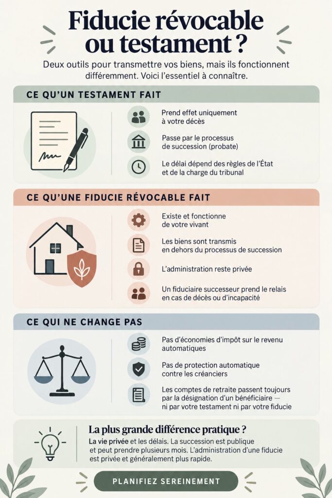 Illustration représentant une femme contemplant des documents de patrimoine, symbolisant la planification successorale.