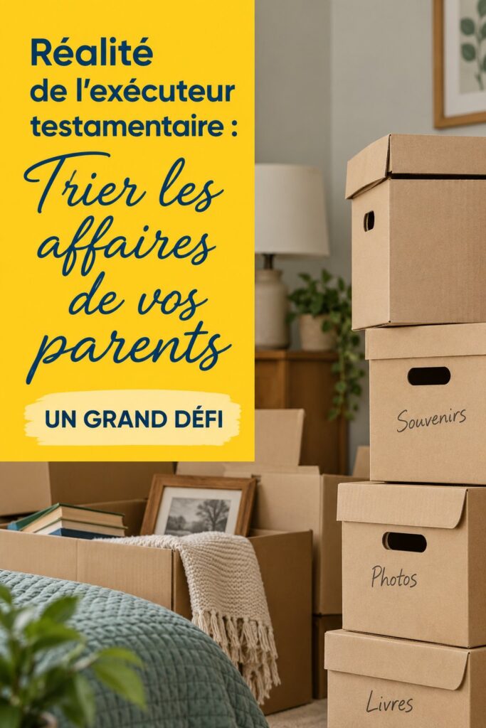 Femme adulte assise au sol, entourée d'objets sentimentaux, en train de trier des affaires de ses parents avec douceur.