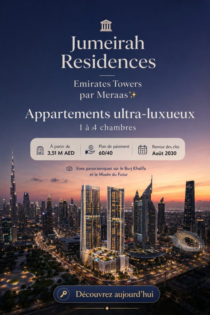Vue extérieure des Jumeirah Residences, immersion dans le luxe moderne.
