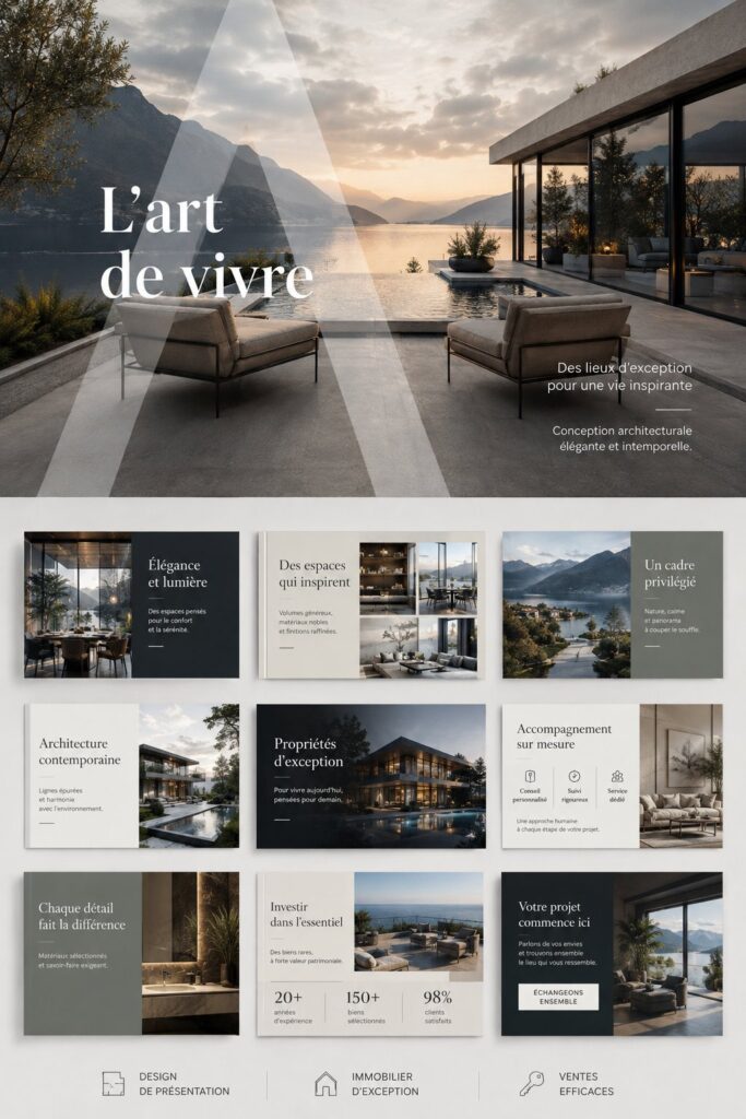 Présentation professionnelle d'un bien immobilier avec des éléments visuels attractifs.