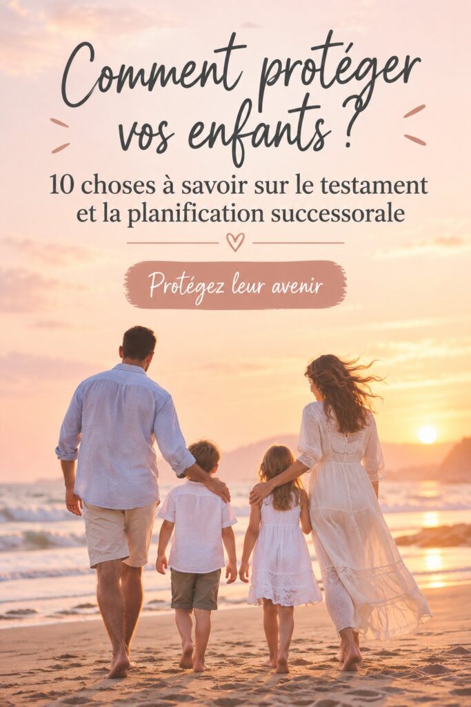Illustration d'une famille heureuse, représentant la protection des enfants par des choix successoraux.