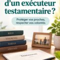 Exécuteur de succession assis au bureau, consultant des documents juridiques.