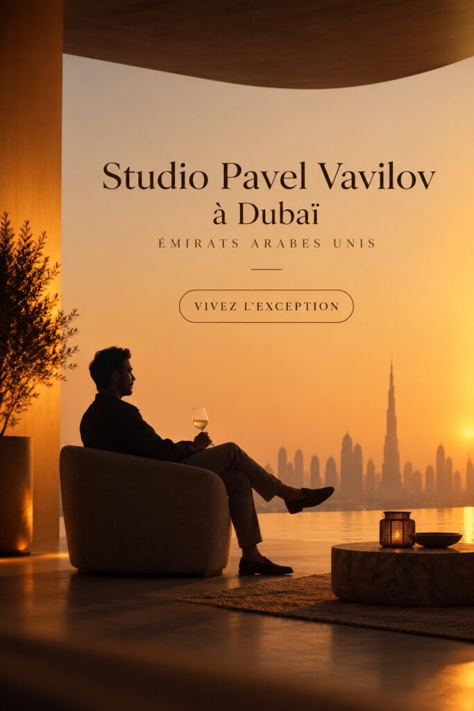 Vue du studio Pavel Vavilov à Dubaï, un espace créatif au design élégant.