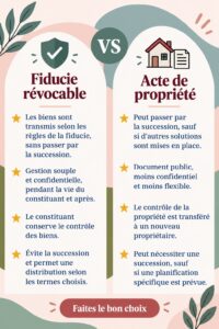Schéma illustrant un trust révocable et ses avantages en matière de gestion de patrimoine.