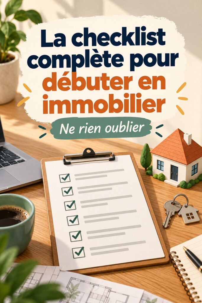 Une femme regardant une checklist pour débuter en immobilier, pleine de confiance
