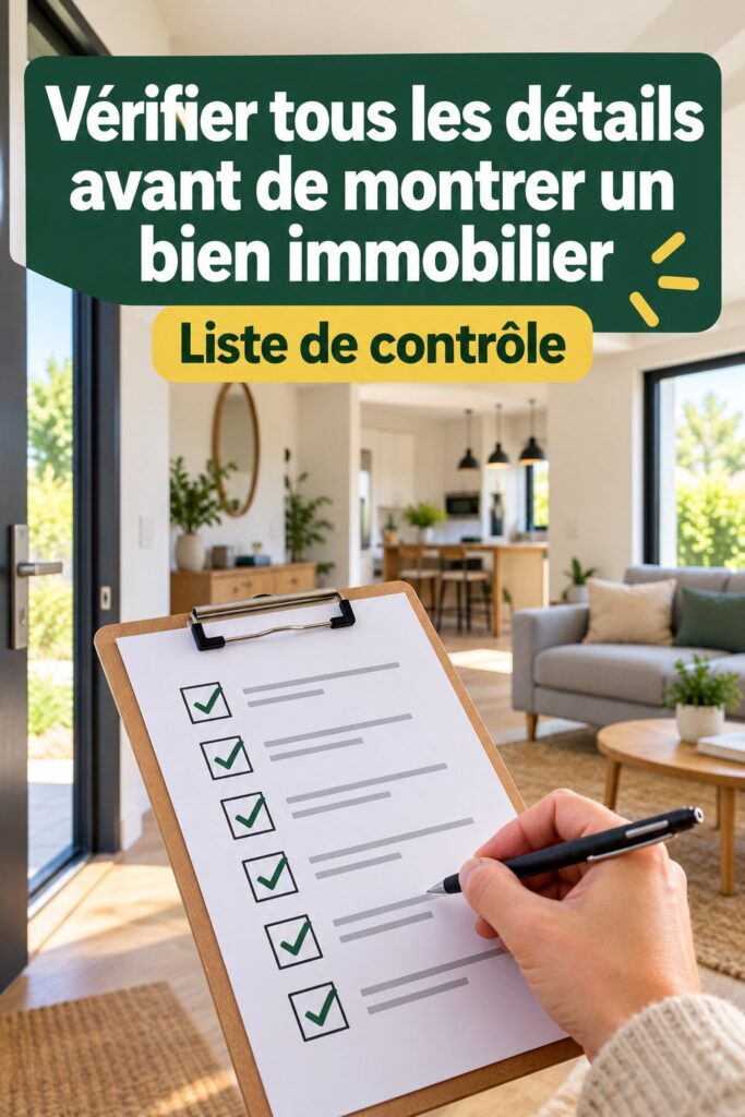 Femme vérifiant une checklist avant de présenter un bien immobilier